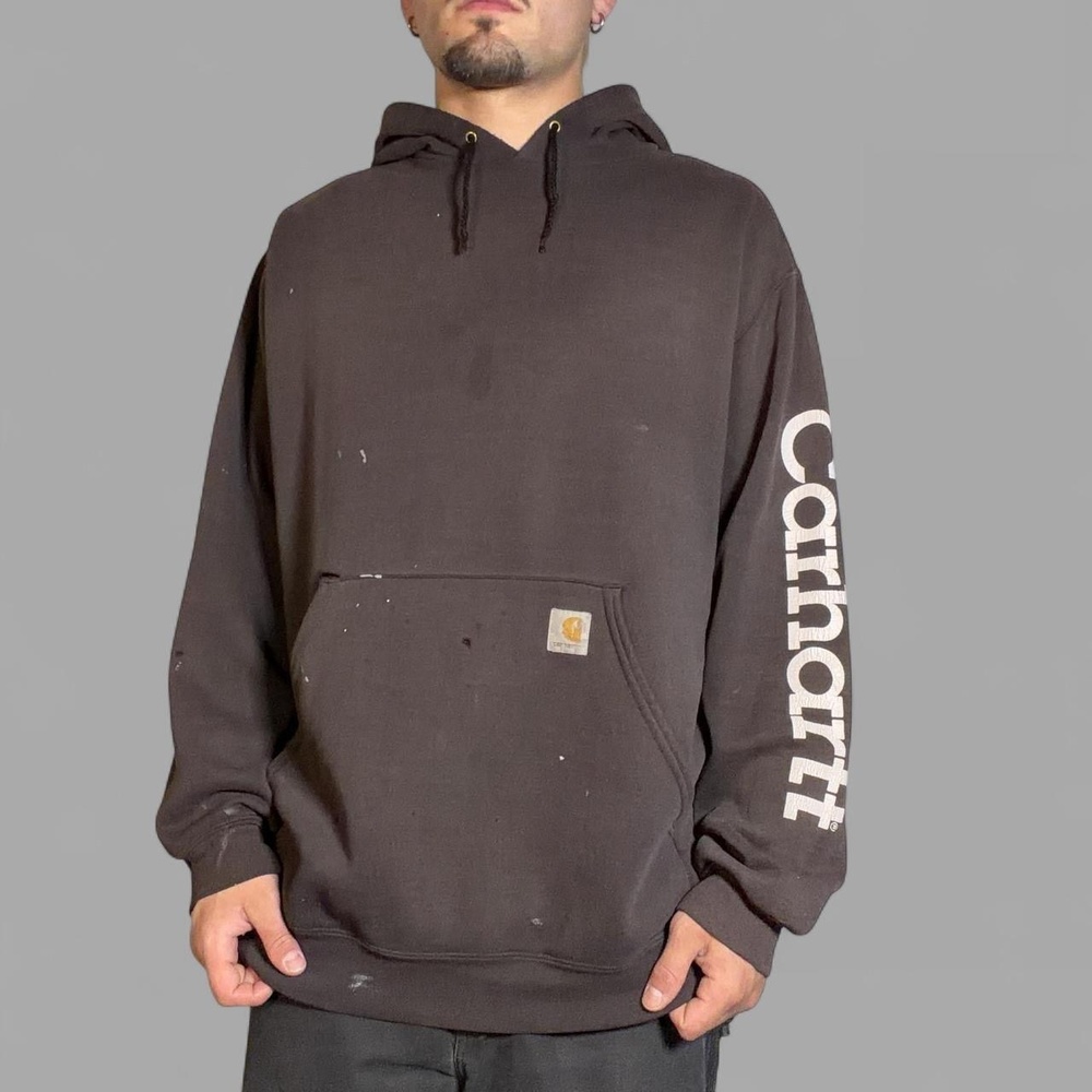 Vintage Distressed Faded Carhartt Hoodie Large Workwear